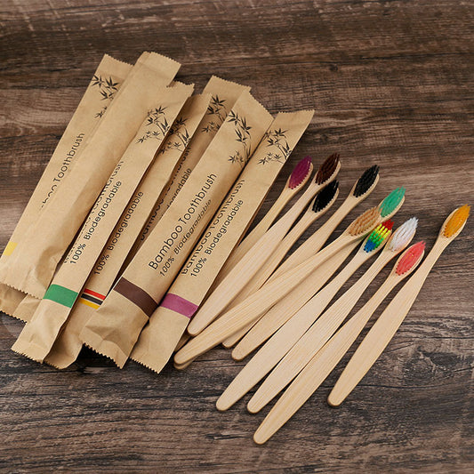 Eco-Friendly Plain Bamboo Toothbrush with Kraft Paper Bag"**"Sustainable Smiles: Bamboo Toothbrush with Kraft Paper Packaging"