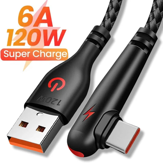 120W USB Type C Fast Charging Cable 90 Degree Elbow USB C Data Cord For Huawei Xiaomi POCO Samsung USB C Playing Game Cables