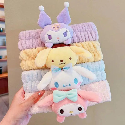 Sanrio Accessories Kawaii Hello Kitty Makeup Wash Hair Ring Cinnamoroll My Melody Hair Band Kuromi Plushie Bow Headband Gift